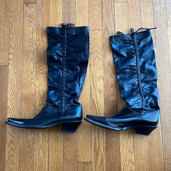 Tall Italian Leather Pointy Boots Woman Size40 Italy  (US 10) Narrow - Picture 1 of 11